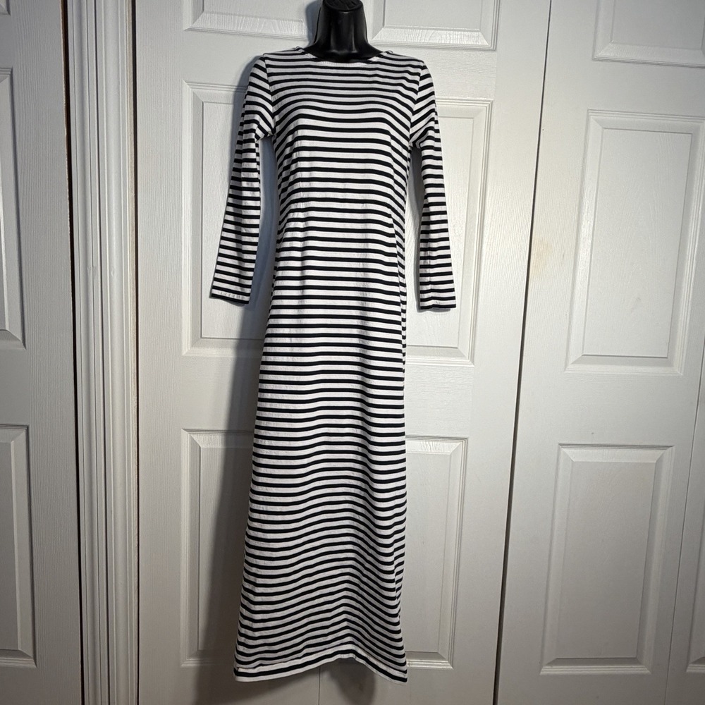 J Crew Striped Maxi Dress Women 6 Blue White Nautical 100% Cotton Long Sleeve